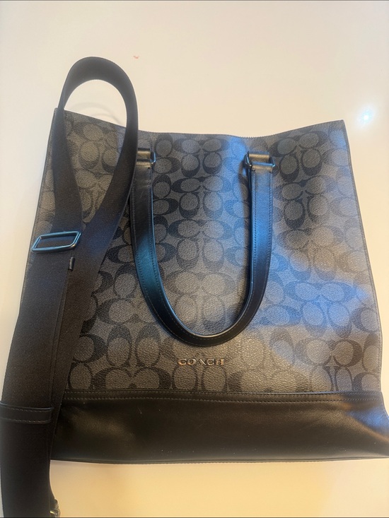 Coach Handbags - Coach Signature Canvas Tote in Black and Charcoal